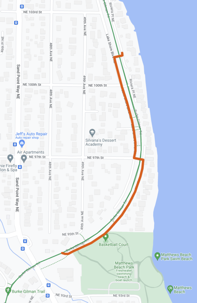 Map showing the trail detour on streets directly adjacent to the trail.